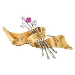 18K Yellow Gold and Platinum 0.70ct Diamond and Ruby Brooch MF18-063026