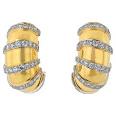 Vintage 18k Yellow Gold And Platinum 11.50 Carat Diamond Drop Large Shrimp Earrings