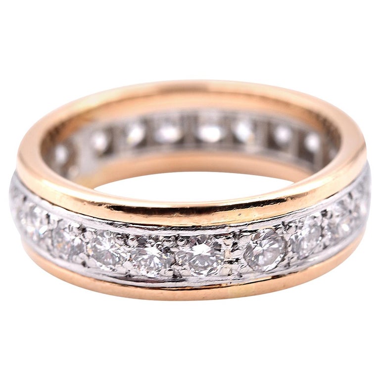 18 Karat Yellow Gold and Platinum 1.20 Carat Diamond Eternity Band For ...