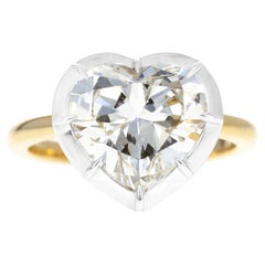 18K Yellow Gold and Platinum 4.14 Carat Heart Diamond Bezel Engagement Ring