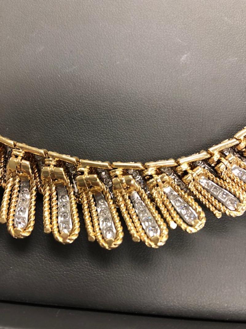 18K Yellow Gold and Platinum Choker Length Diamond Necklace In Good Condition In New York, NY