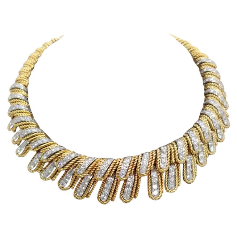 18K Yellow Gold and Platinum Choker Length Diamond Necklace