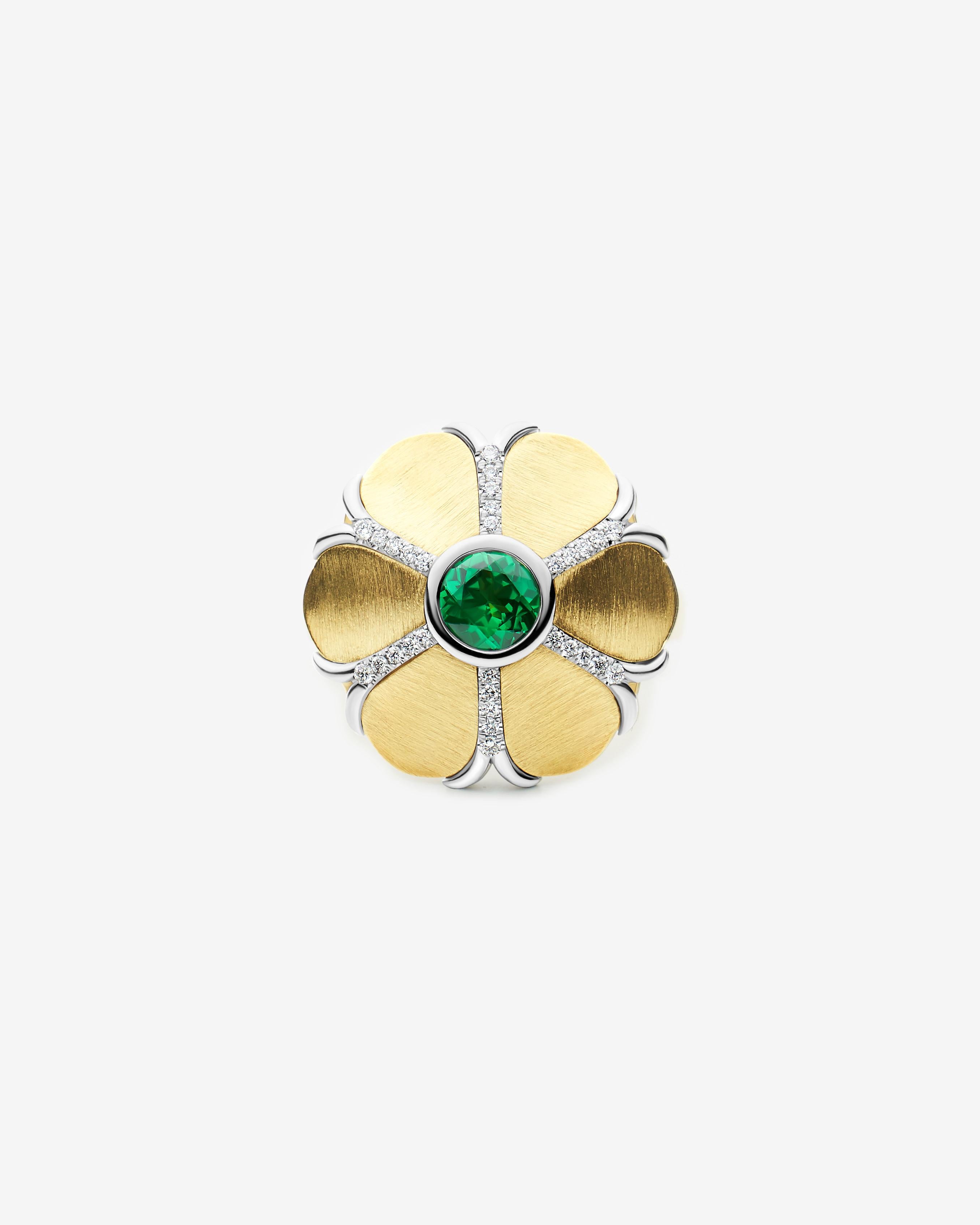 For Sale:  18k Yellow Gold and Platinum Diamond Cocktail Ring with 0.80 Carat Green Garnet 2