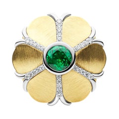 18k Yellow Gold and Platinum Diamond Cocktail Ring with 0.80 Carat Green Garnet