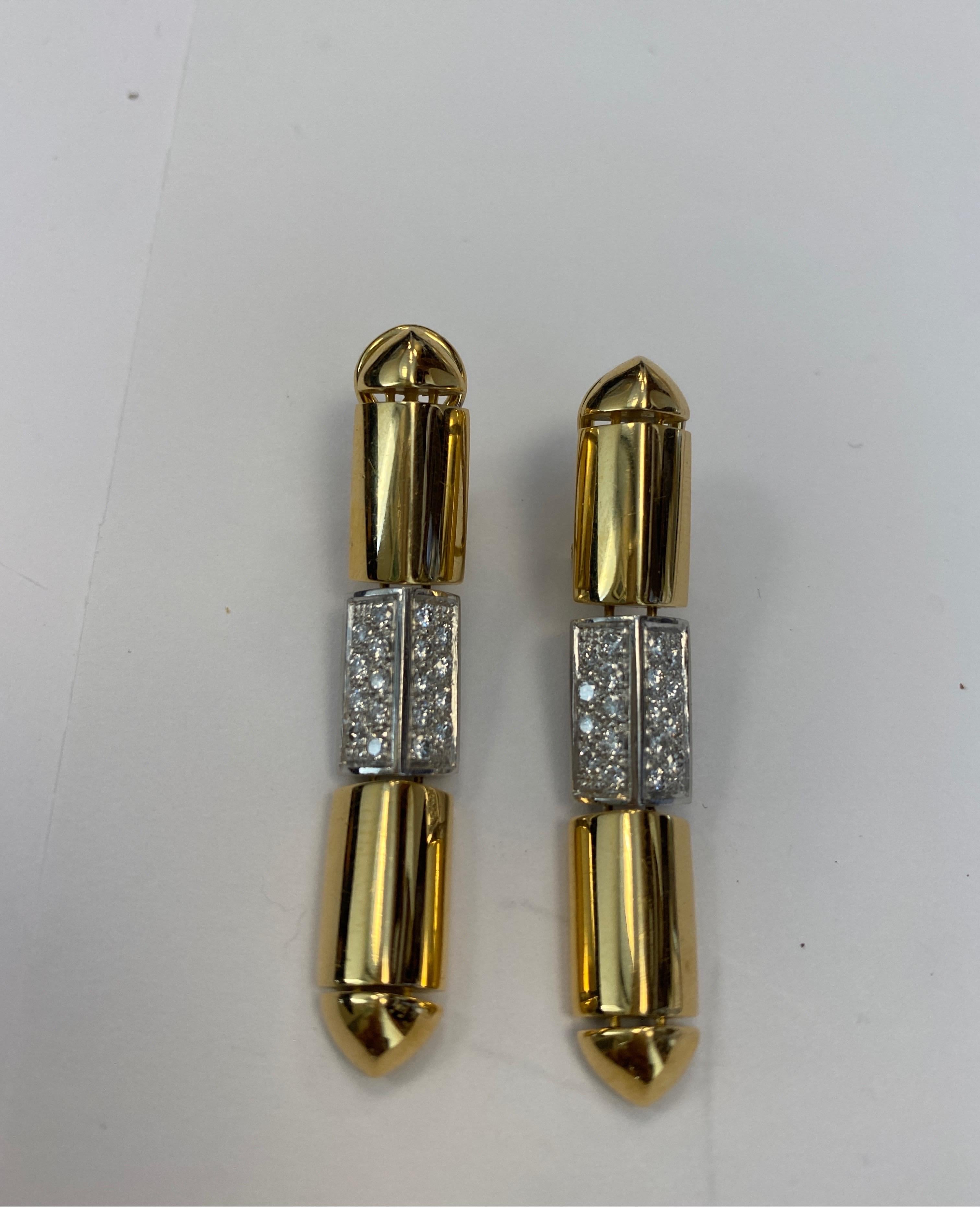 Contemporary 18 Karat Yellow Gold and Platinum Diamond Drop Earrings by Antonini For Sale