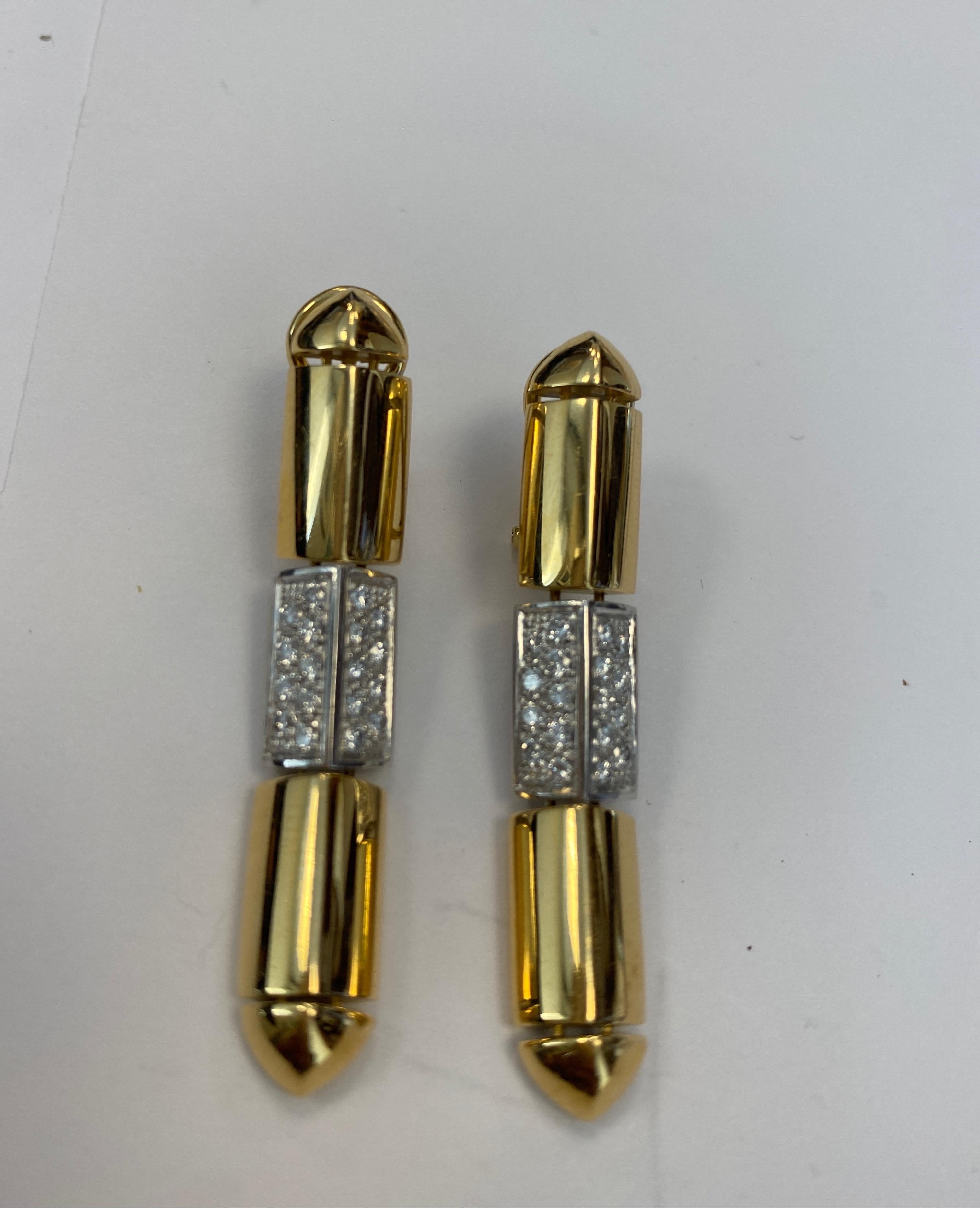18 Karat Yellow Gold and Platinum Diamond Drop Earrings by Antonini In New Condition For Sale In Chicago, IL