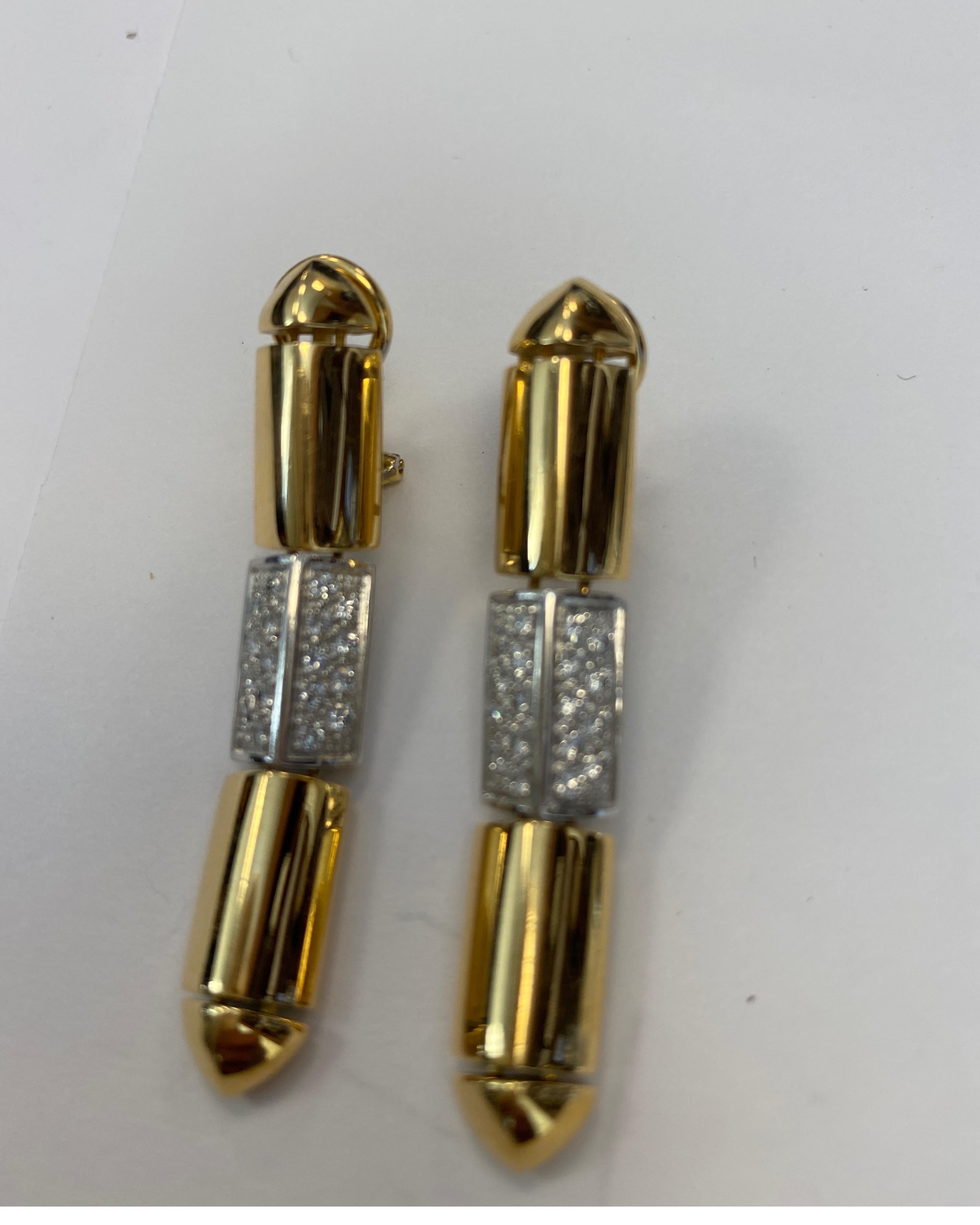 Women's 18 Karat Yellow Gold and Platinum Diamond Drop Earrings by Antonini For Sale