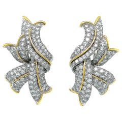 Boucles d'oreilles flammes en or jaune 18K et platine avec diamants
