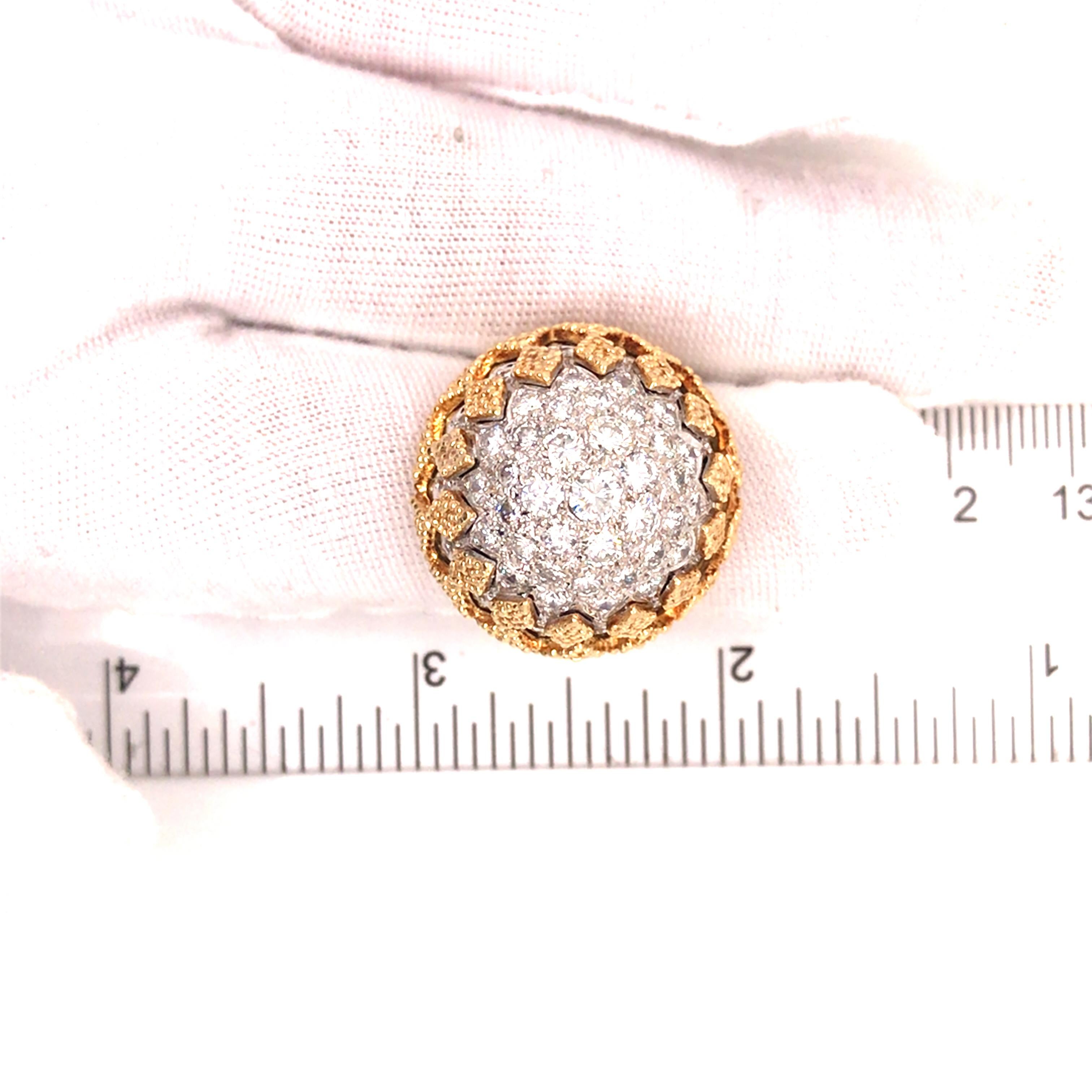 18K Yellow Gold and Platinum Diamond Pave Dome Ring For Sale 2