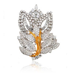 18K Yellow Gold And Platinum Diamond Tree Leaf Brooch
