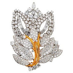 18K Yellow Gold And Platinum Diamond Tree Leaf Brooch