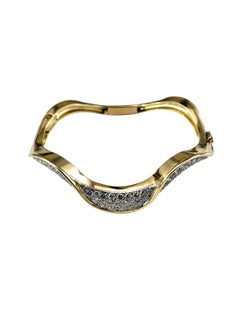 18K Yellow Gold and Platinum Diamond Wave Bangle Bracelet #25686