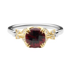 18k Yellow Gold and Platinum Engagement Ring with 1.71 Ct Red Rhodolite Garnet