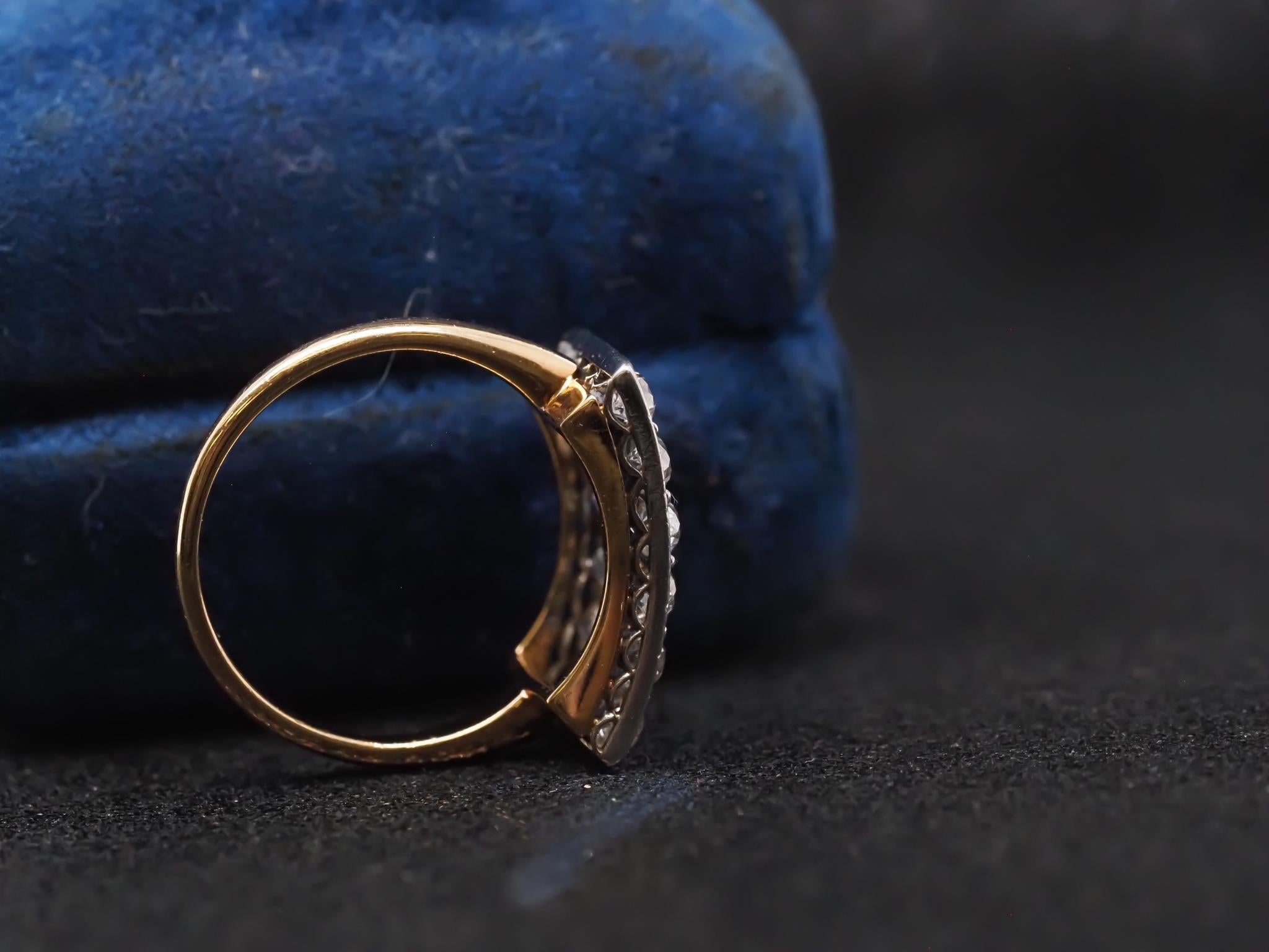 Old Mine Cut 18K Yellow Gold and Platinum Old Mine Diamond and Natural Sapphire Ring