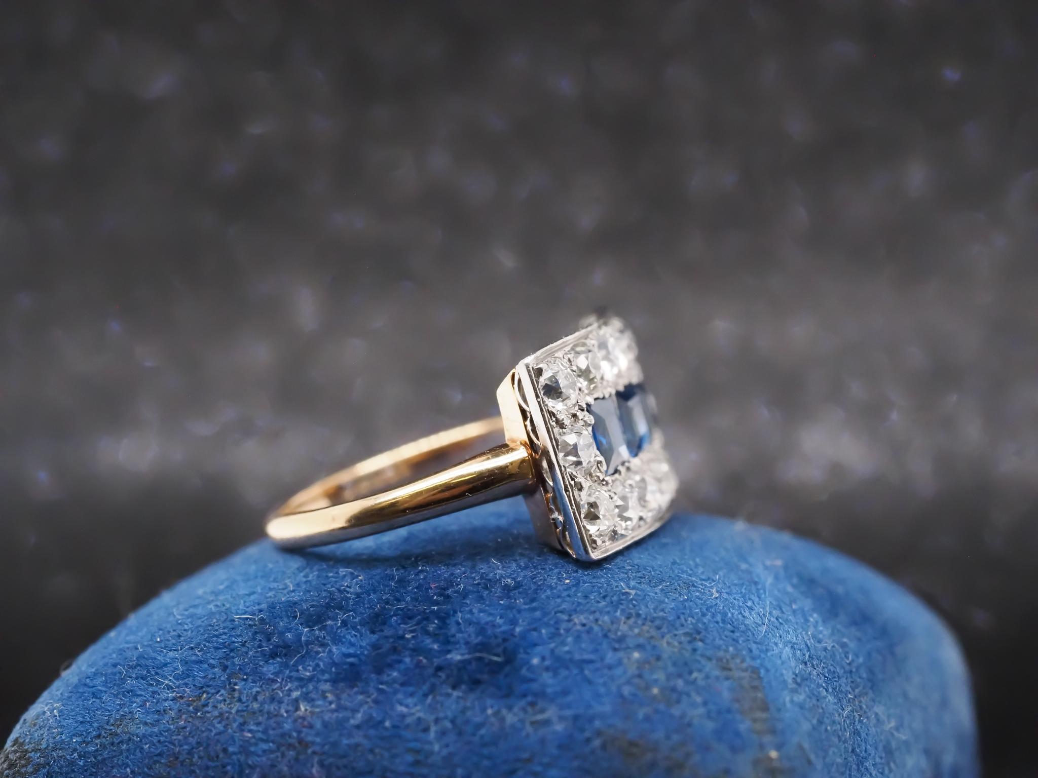 18K Yellow Gold and Platinum Old Mine Diamond and Natural Sapphire Ring 1