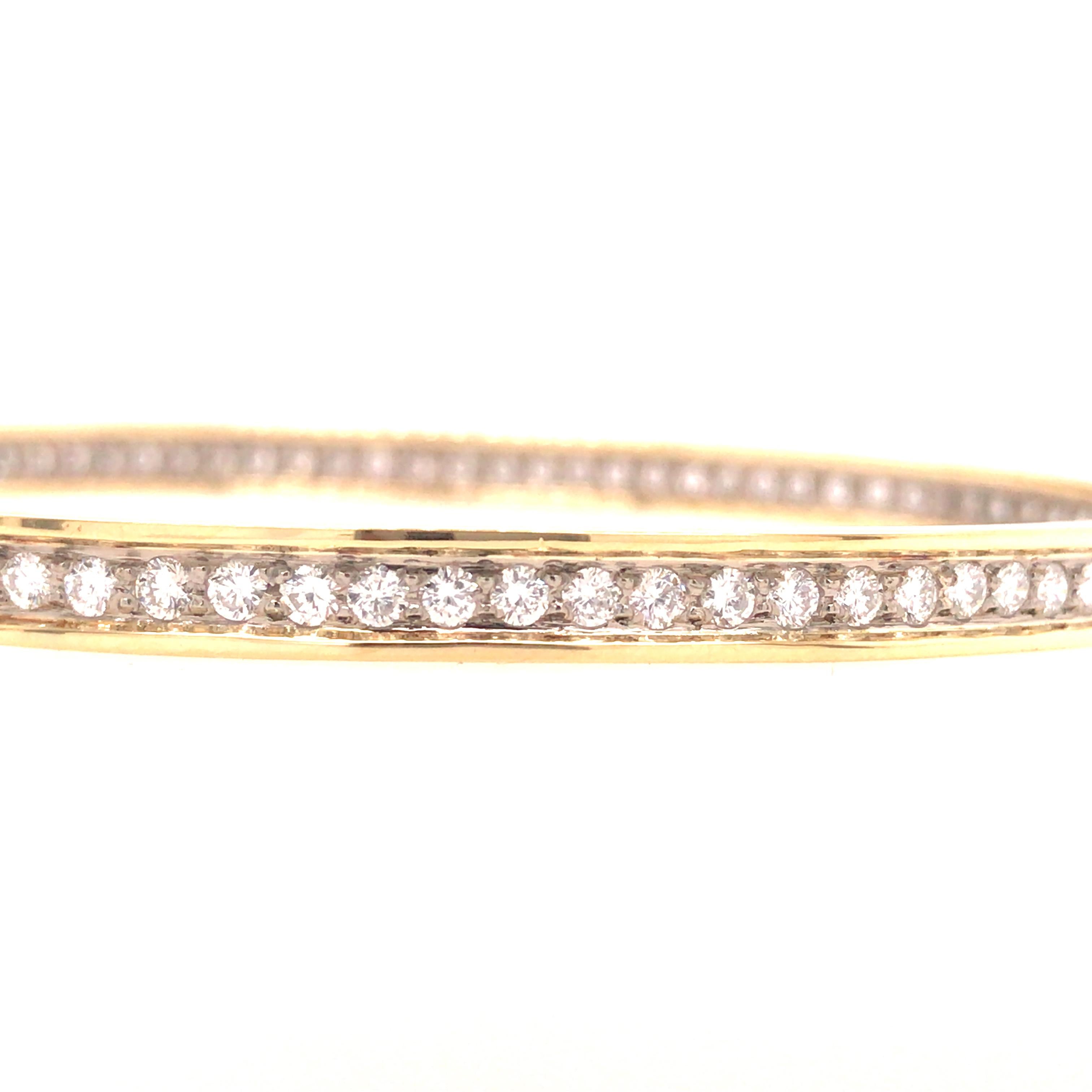 Round Cut 18K Yellow Gold and Platinum Round Diamond Handmade Bangle