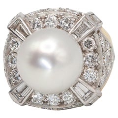Platinum and 18K Yellow Gold South Sea Pearl Diamond Cocktail Ring
