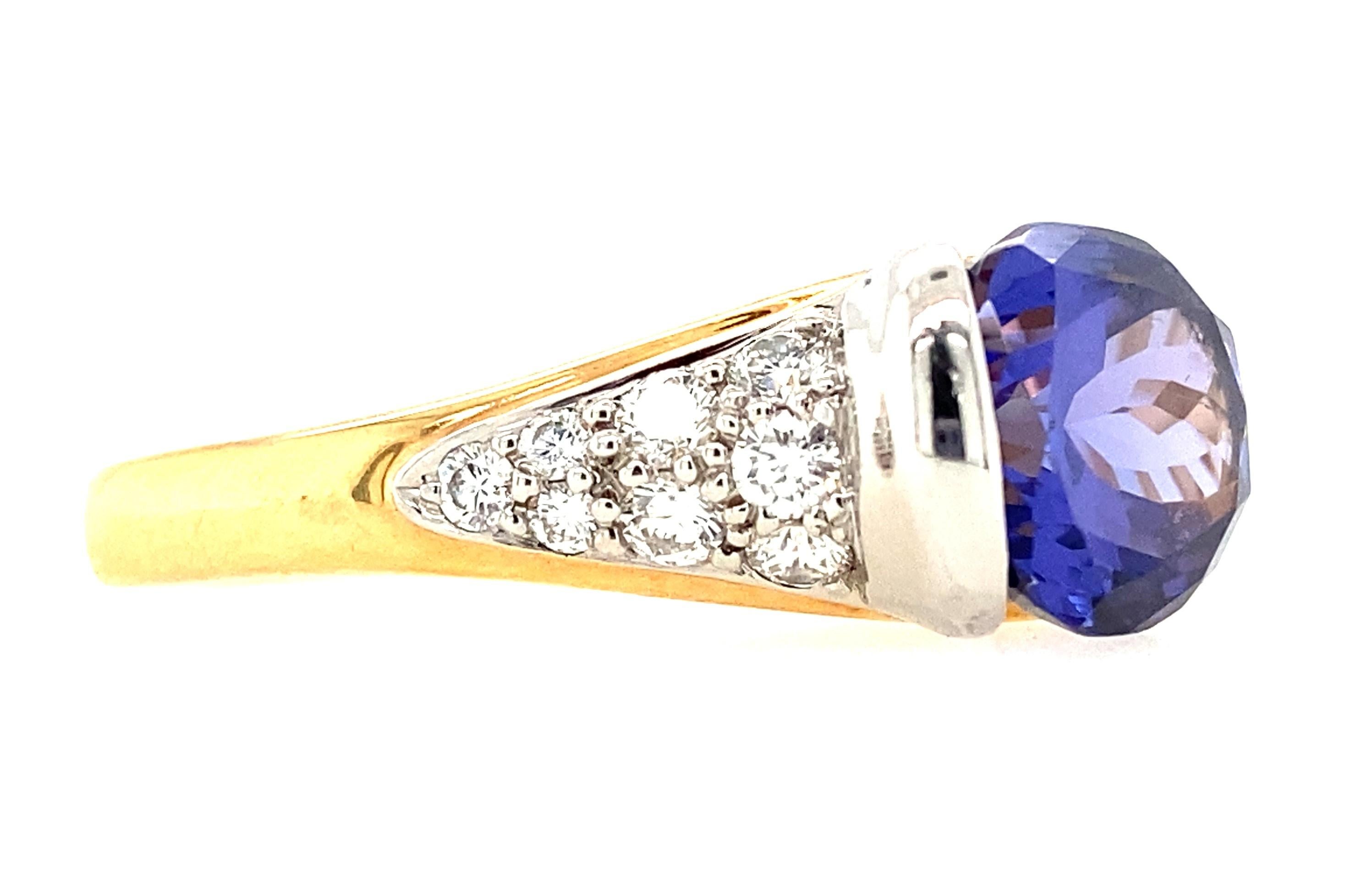 18K Yellow Gold and Platinum Tanzanite and Diamond Ring by Richard Krementz In Good Condition In Towson, MD