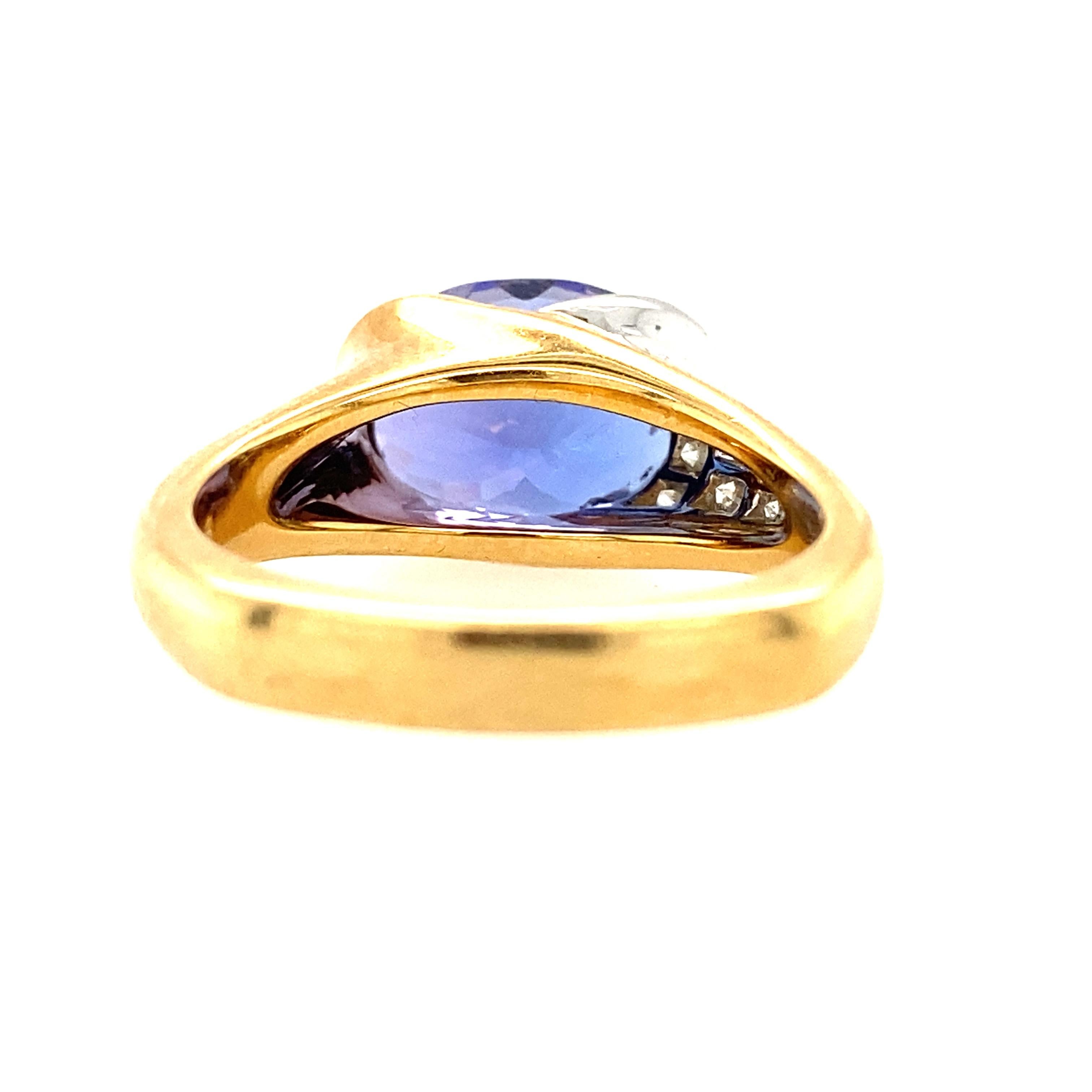 18K Yellow Gold and Platinum Tanzanite and Diamond Ring by Richard Krementz 1