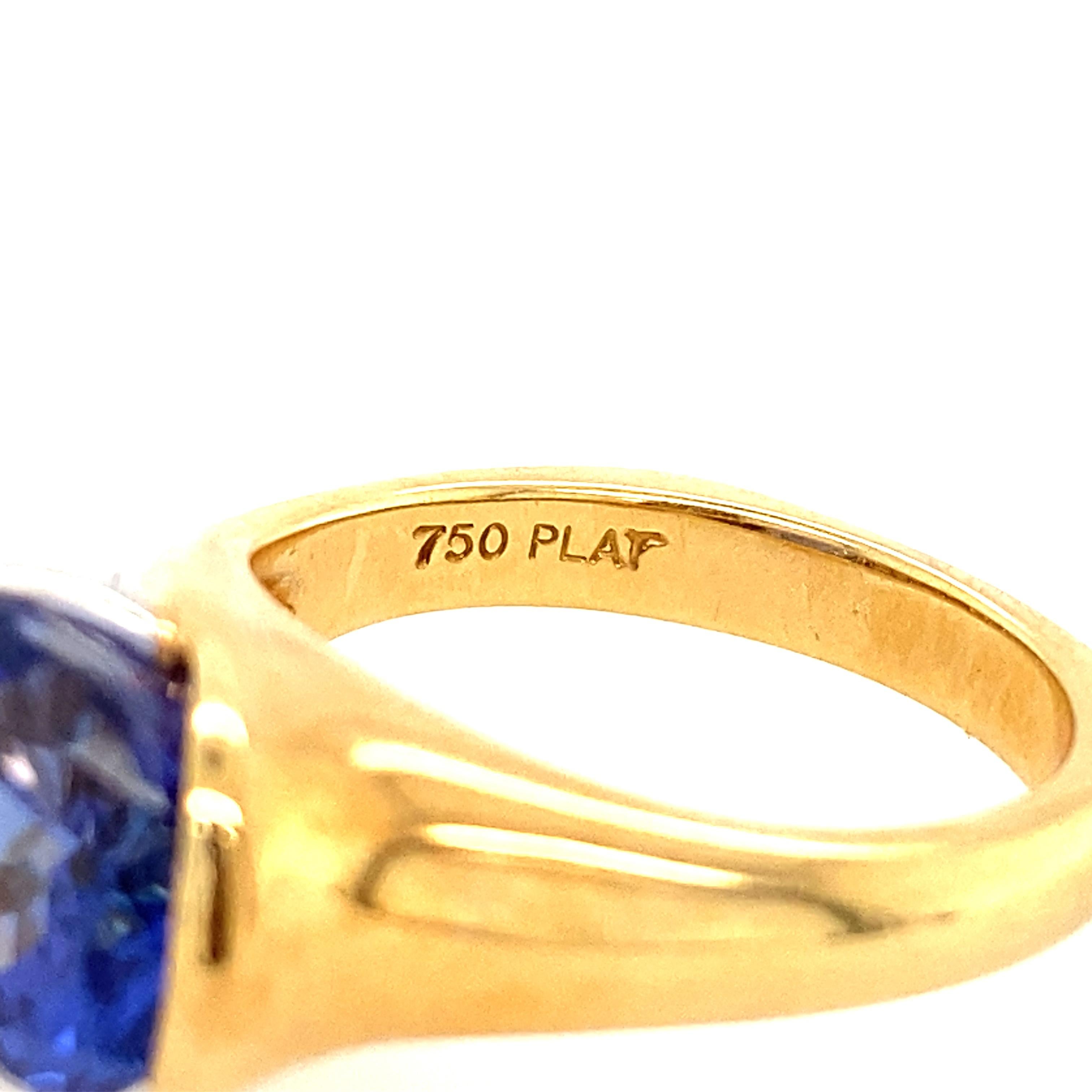 18K Yellow Gold and Platinum Tanzanite and Diamond Ring by Richard Krementz 2