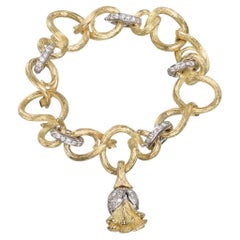 18k Yellow Gold and Platinum Twisted Vine Link Bracelet with Diamonds