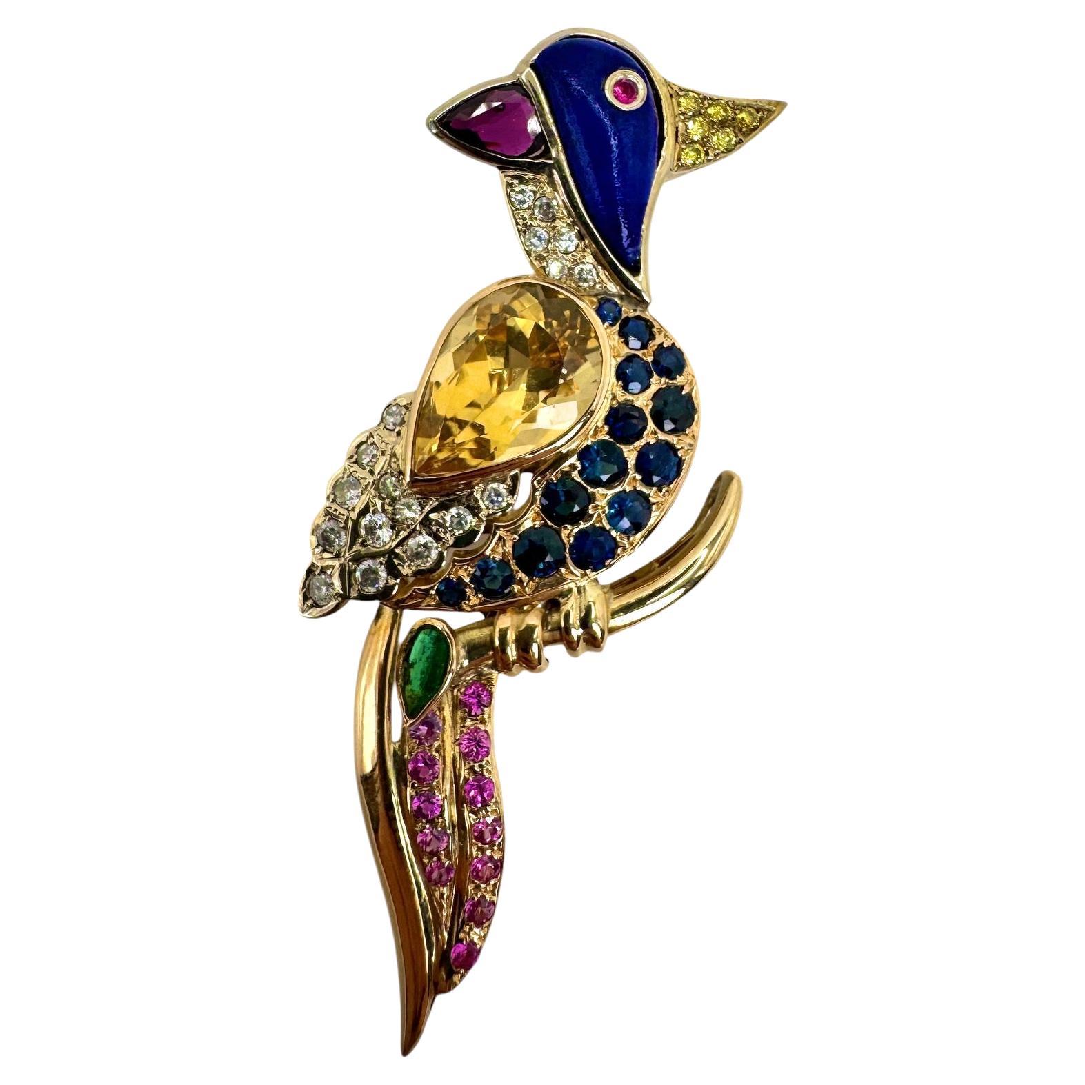 Broche/Pins Loro Verdura Oro Amarillo 18K y Platino