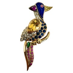 Broche/pince Verdura perroquet en or jaune 18 carats et platine