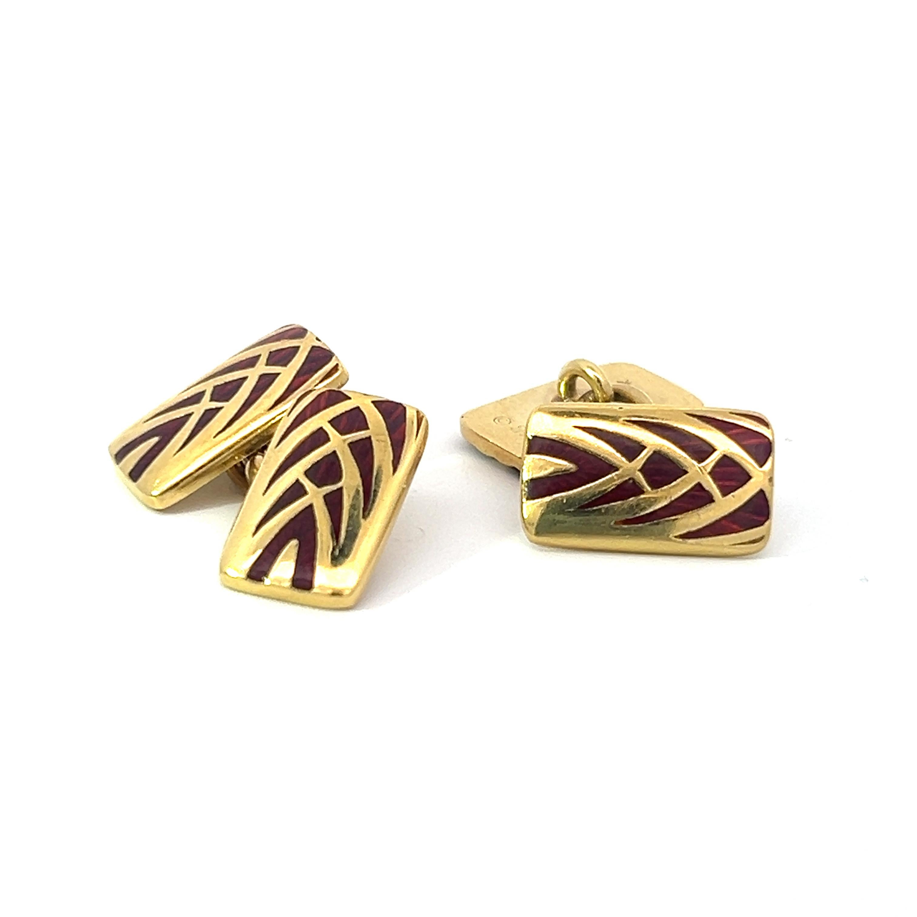 18k Yellow Gold and Red Enamel Cufflinks  In New Condition For Sale In New York, NY