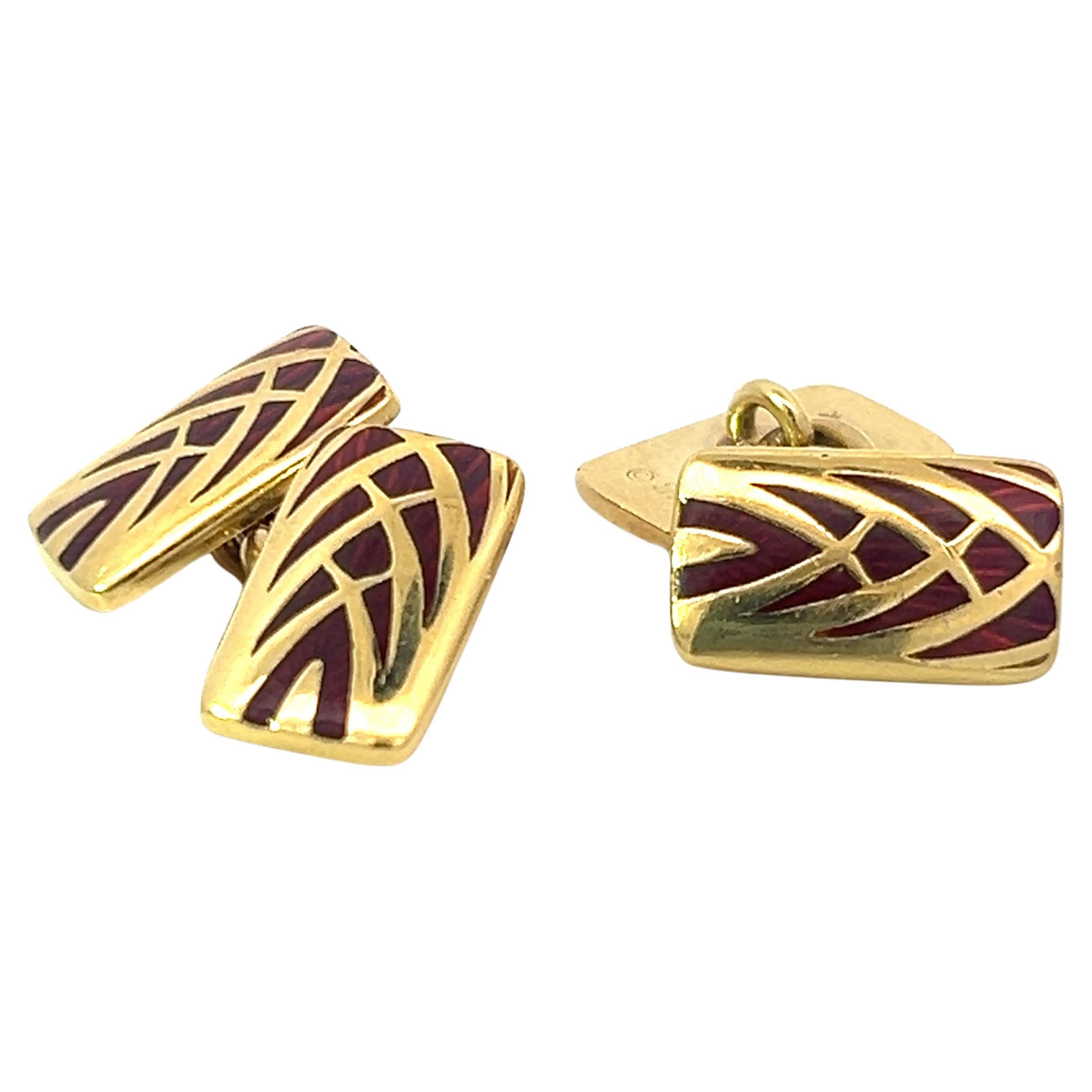 18k Yellow Gold and Red Enamel Cufflinks  For Sale