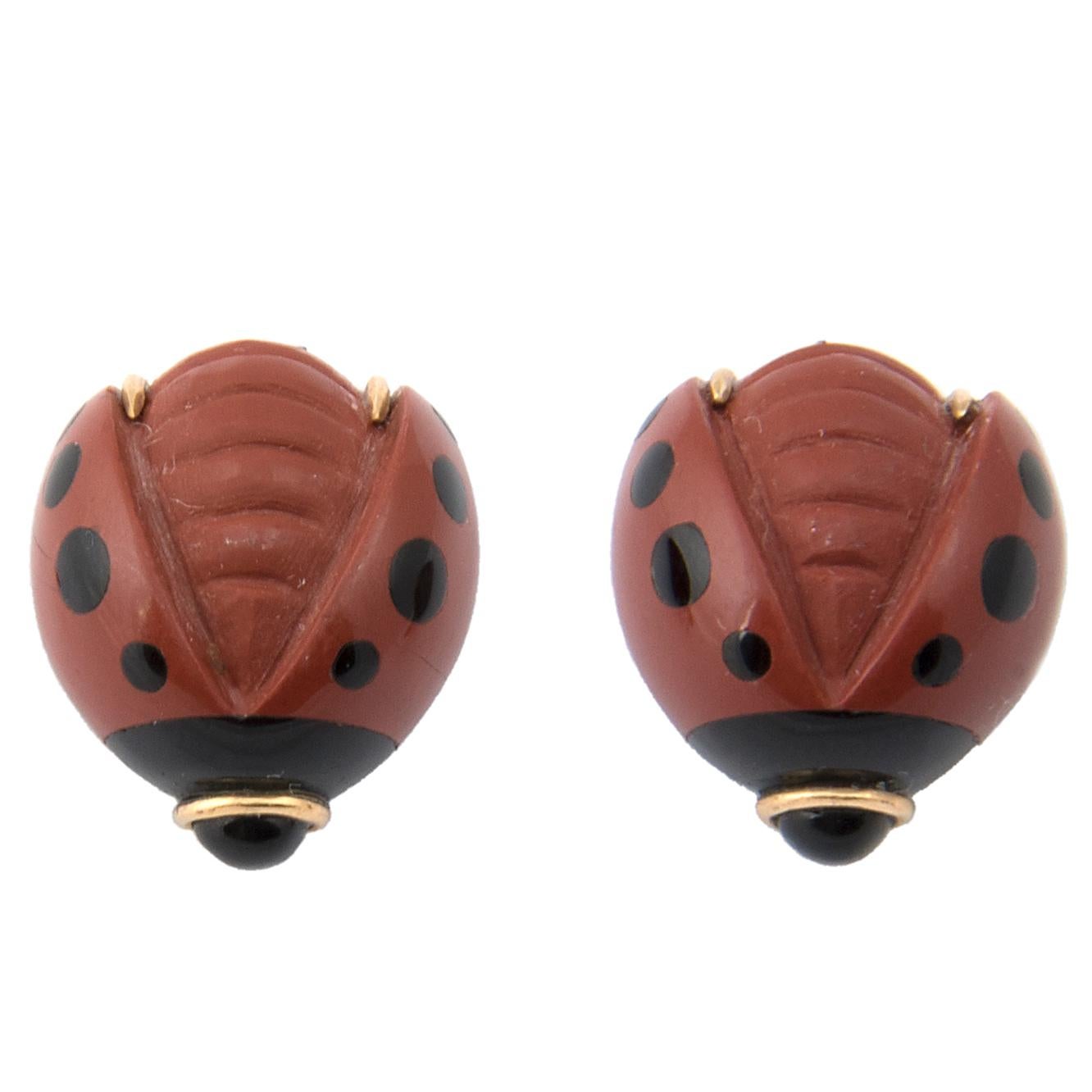 18k Yellow Gold and Red Hard Stone Ladybird Cufflinks For Sale