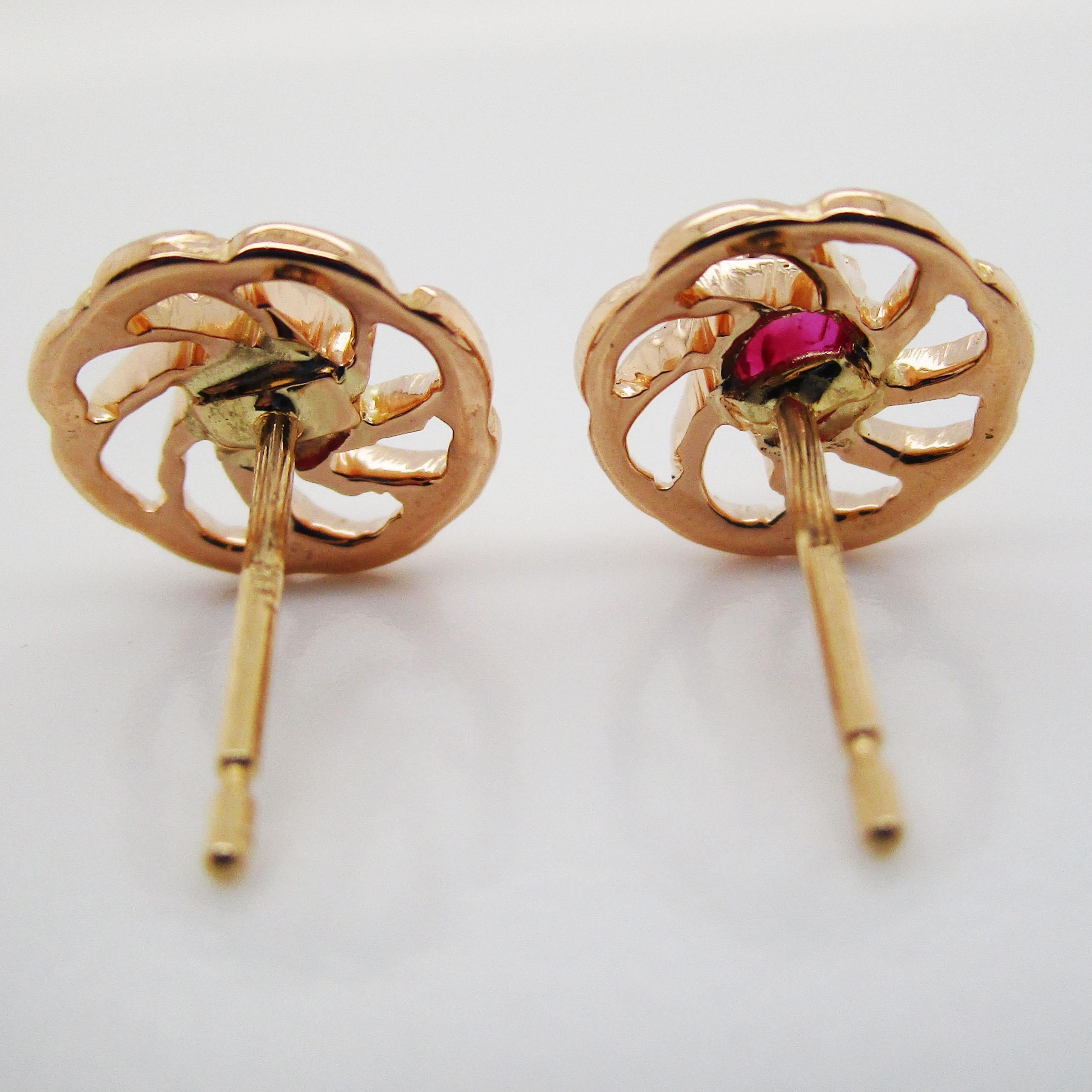 18 Karat Yellow Gold and Red Ruby Stud Earrings 2