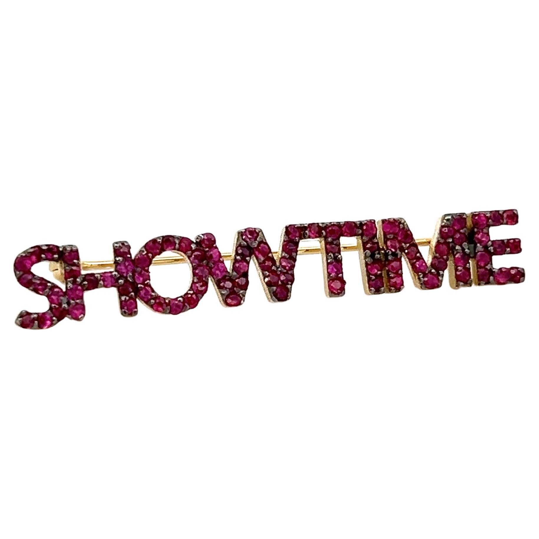 18k Yellow Gold and Rubies Showtime Pin