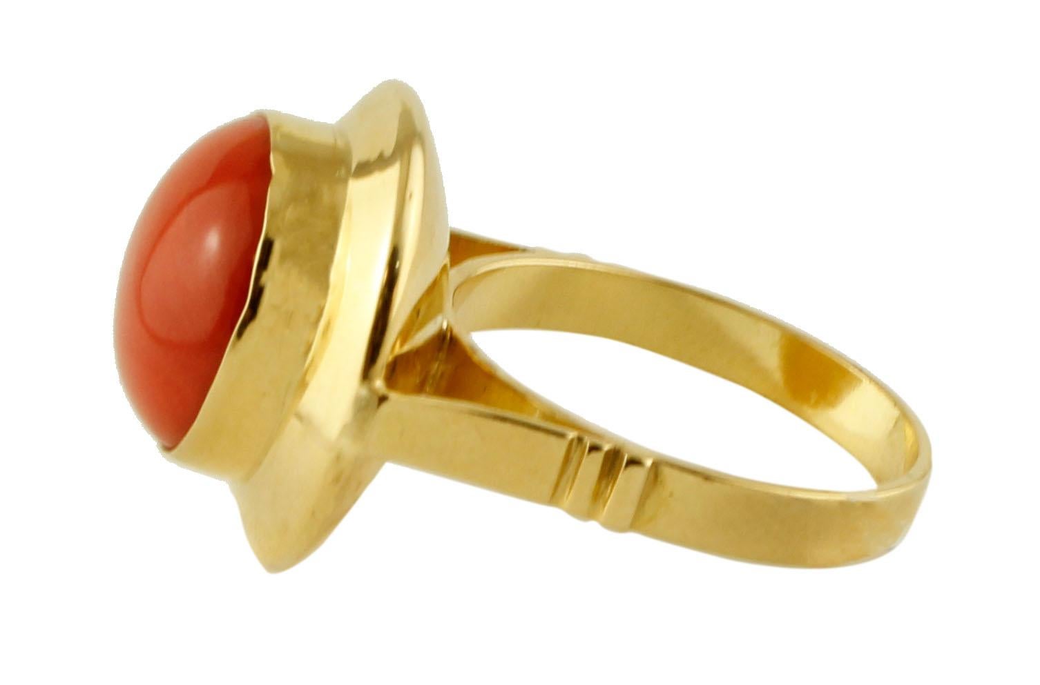 SHIPPING POLICY:
No additional costs will be added to this order.
Shipping costs will be totally covered by the seller (customs duties included). 


Vintage ring in 18k yellow gold structure mounted with a central rubrum coral sphere.
The origin of