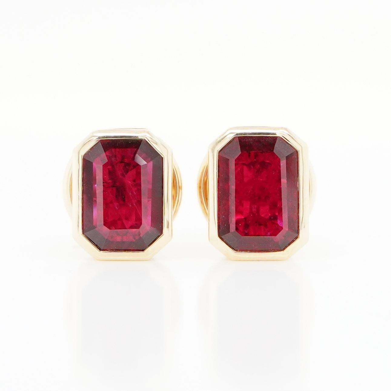 Octagon Cut 18K Yellow Gold And Ruby Earrings 3.18 ct. For Sale