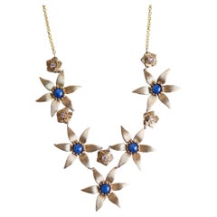 18K Yellow Gold and Sapphire Floral Bib Necklace