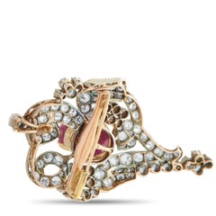 18K Yellow Gold and Silver 6.25ct Diamond and Ruby Brooch  MF41-020526