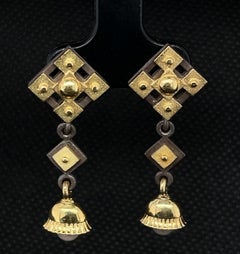 Antique Mother-of-Pearl Gaming Counter Dangle Earrings, Yellow Gold and Silver