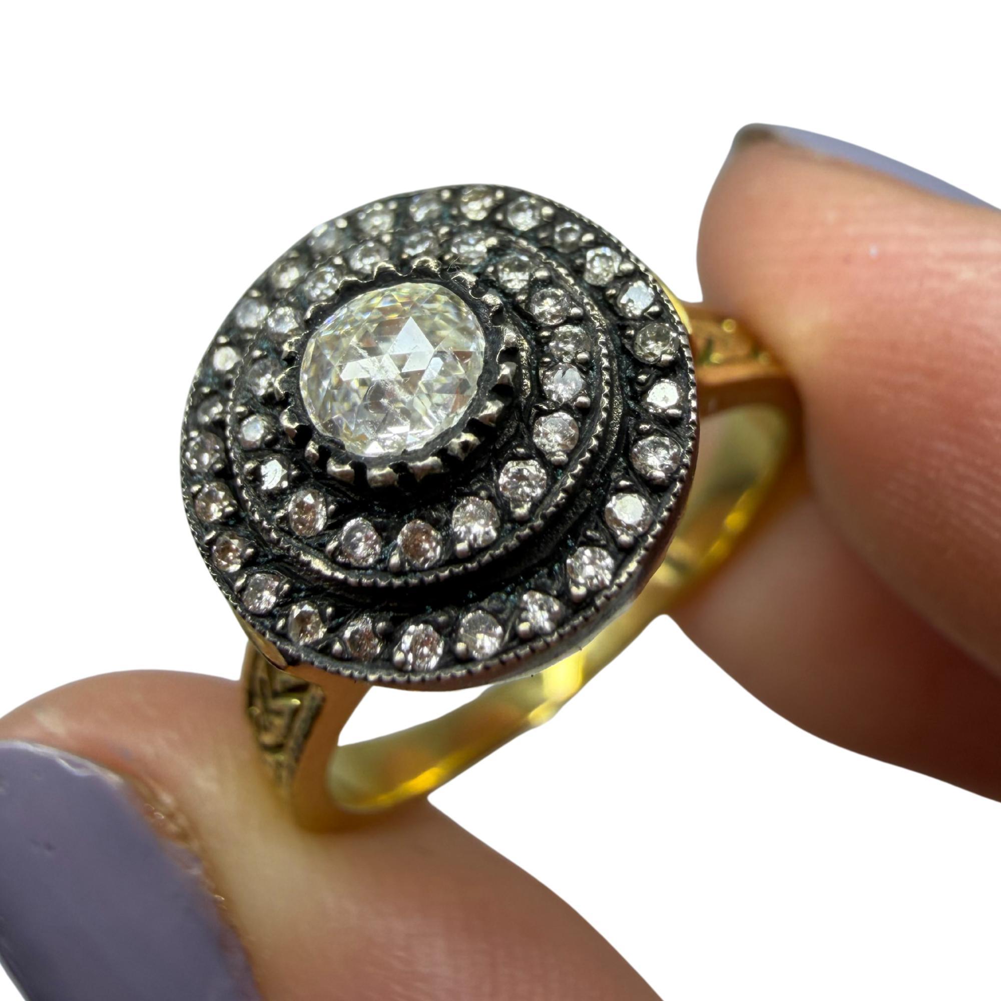 Anello in oro giallo 18K e argento con diamante taglio rosa da 0,30 carati - misura 7,75 in vendita 5