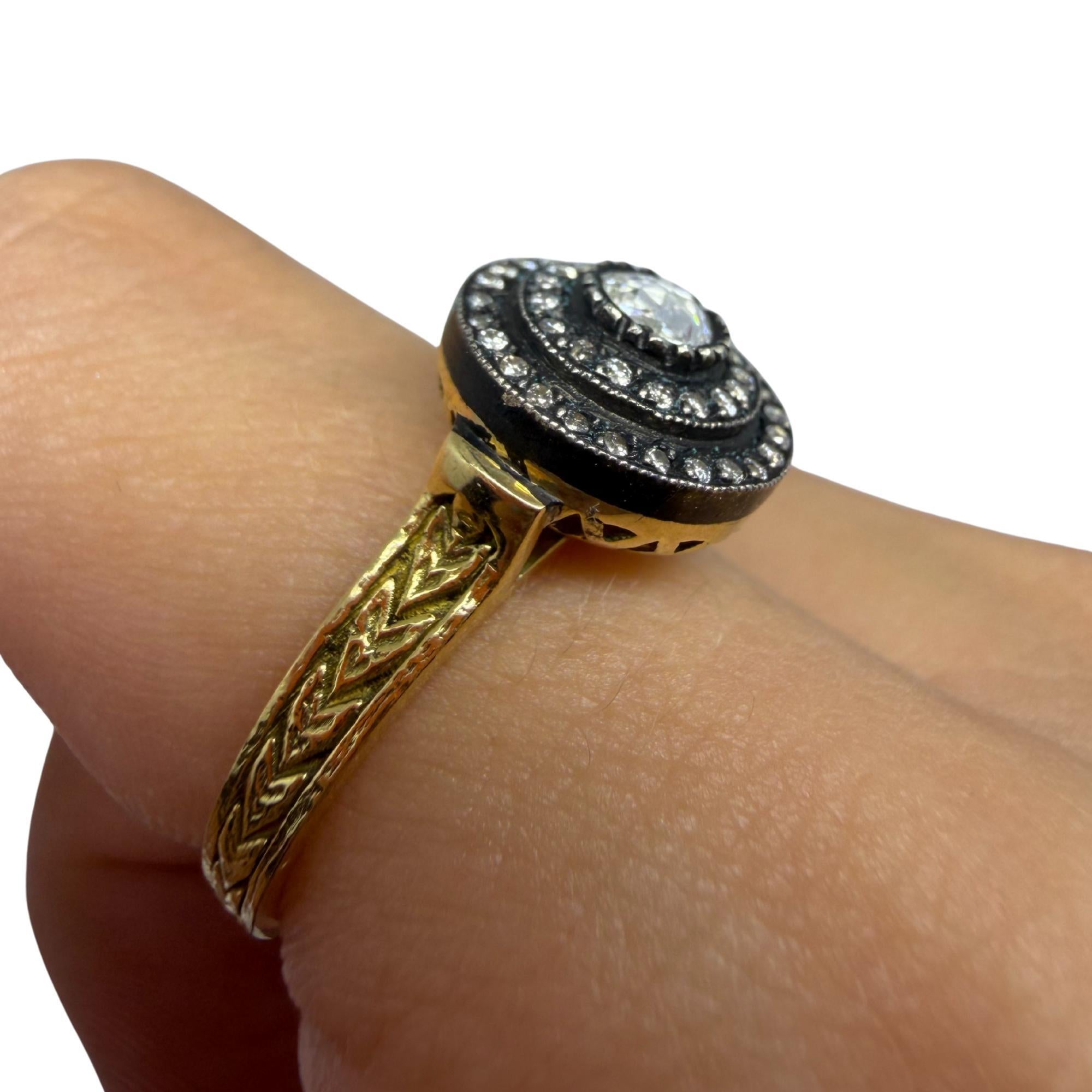 Anello in oro giallo 18K e argento con diamante taglio rosa da 0,30 carati - misura 7,75 in vendita 1