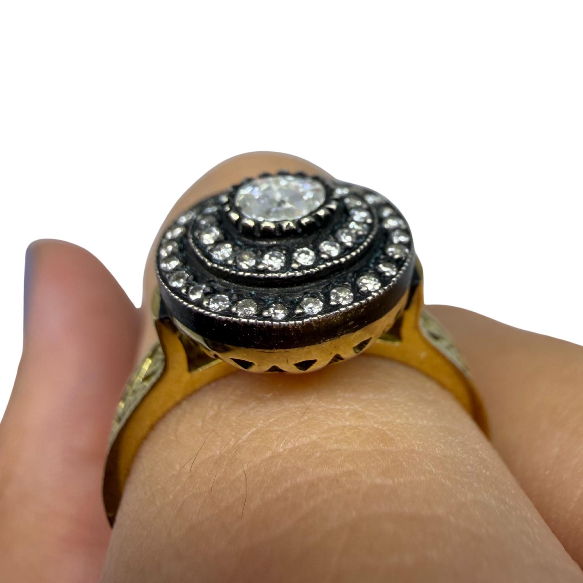 Anello in oro giallo 18K e argento con diamante taglio rosa da 0,30 carati - misura 7,75 in vendita 3