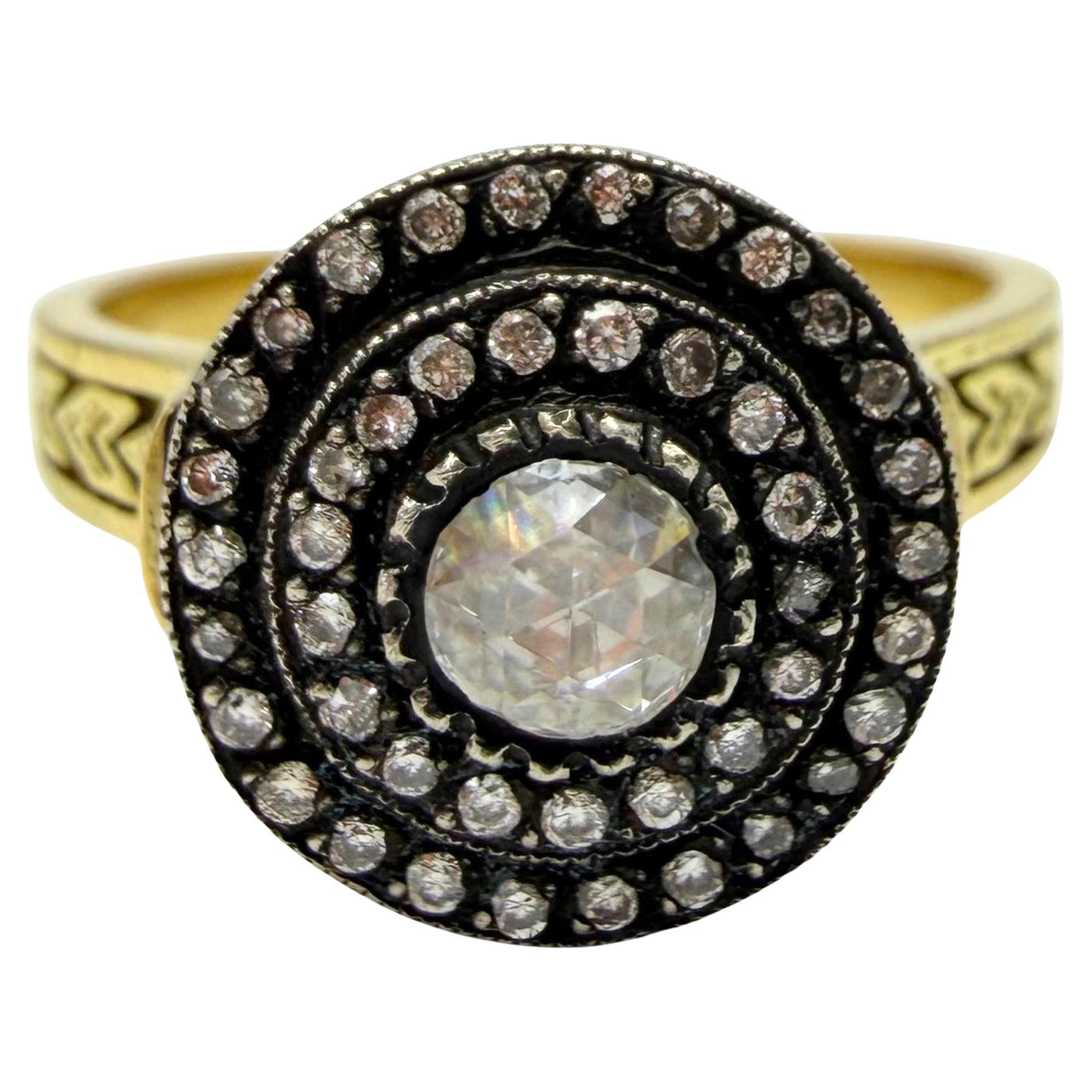 Bague en or jaune 18K et argent Top 0,30 carat diamant taille rose - Taille 7,75