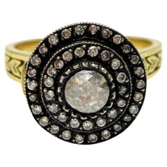 Bague en or jaune 18K et argent Top 0,30 carat diamant taille rose - Taille 7,75