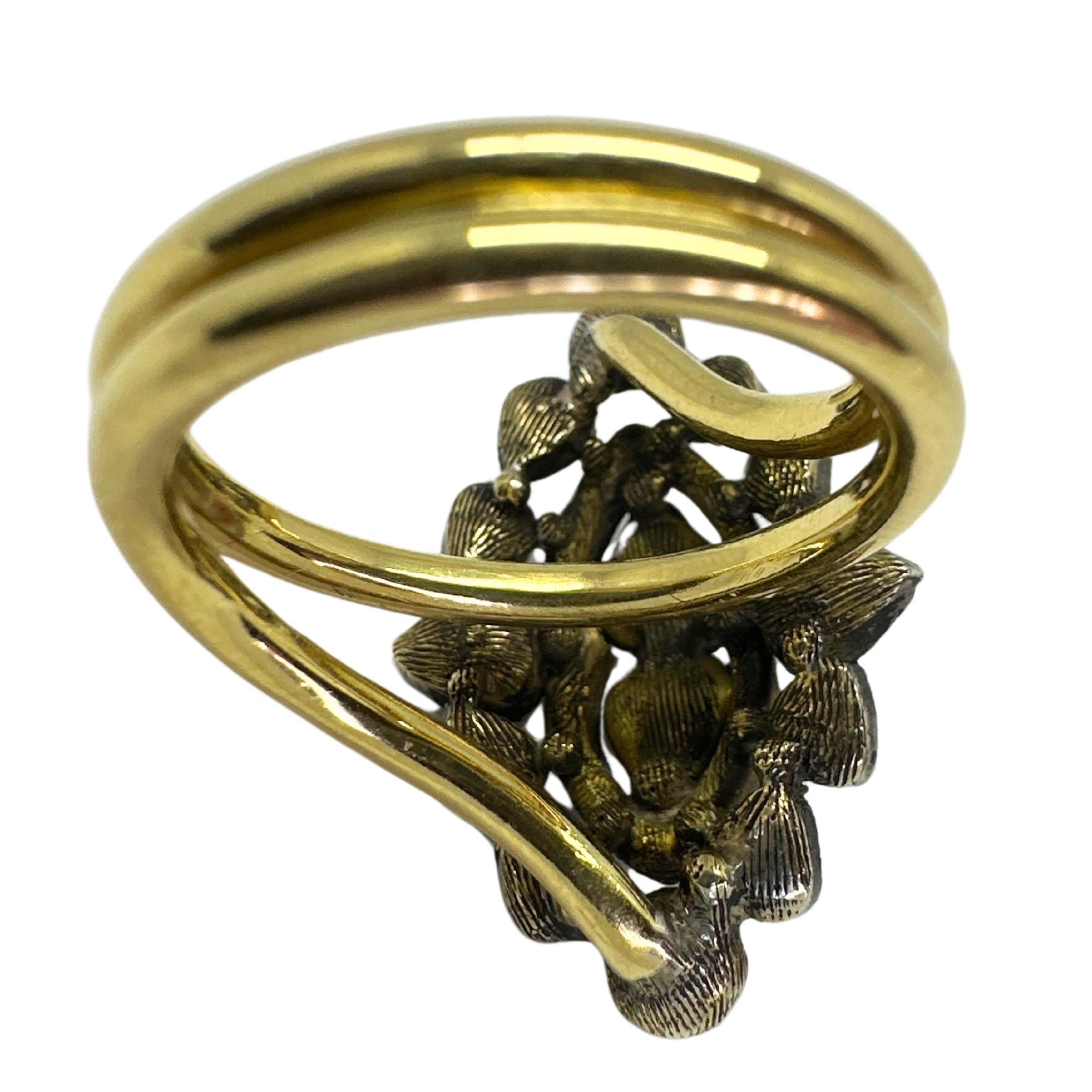 Bague cocktail en or jaune 18 carats et argent avec diamants taille rose Pour femmes en vente