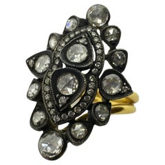 Cocktailring aus 18 Karat Gelbgold und Silber mit Diamanten im Rosenschliff
