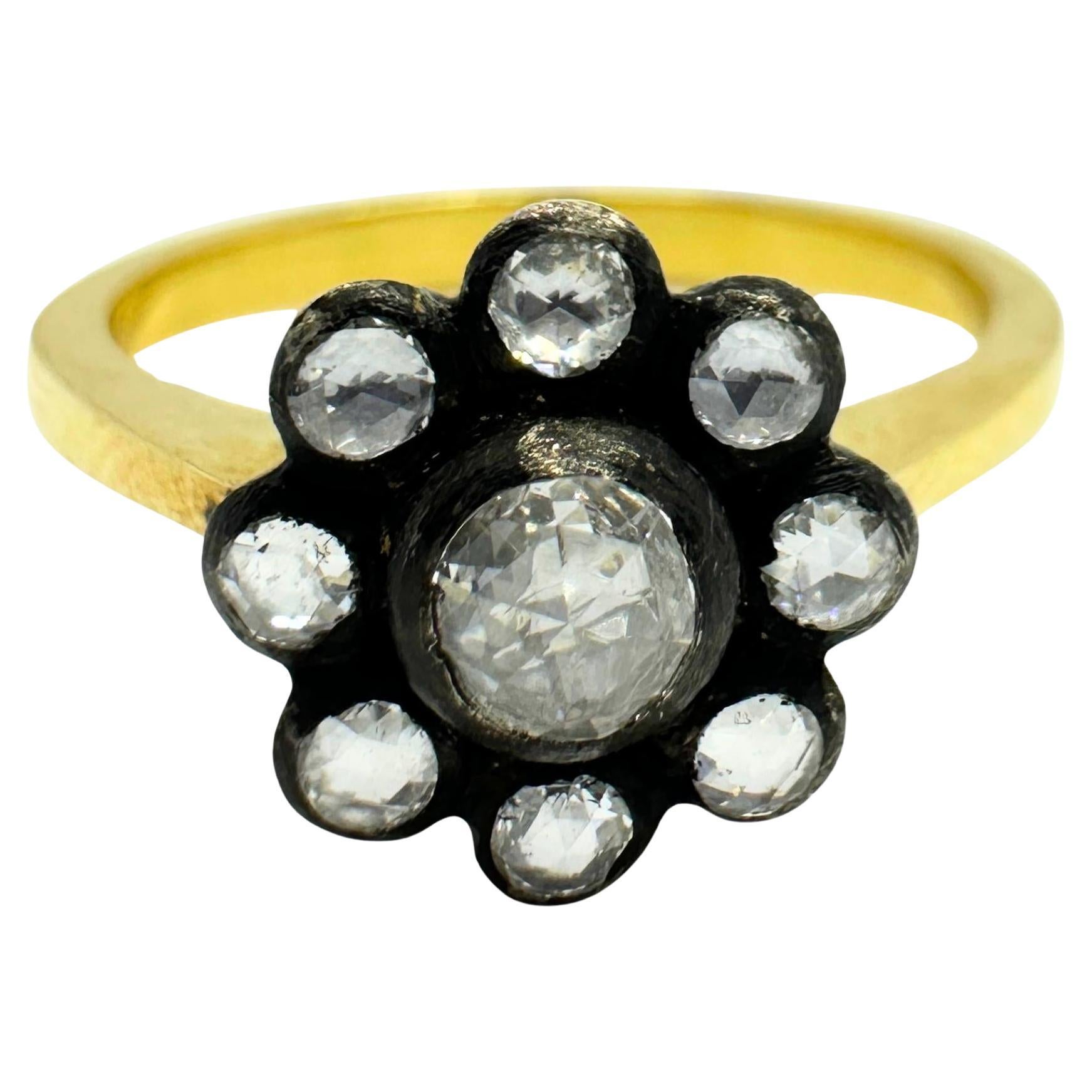 Georgian rose cut diamond 18k yellow gold silver ring For Sale at 1stDibs