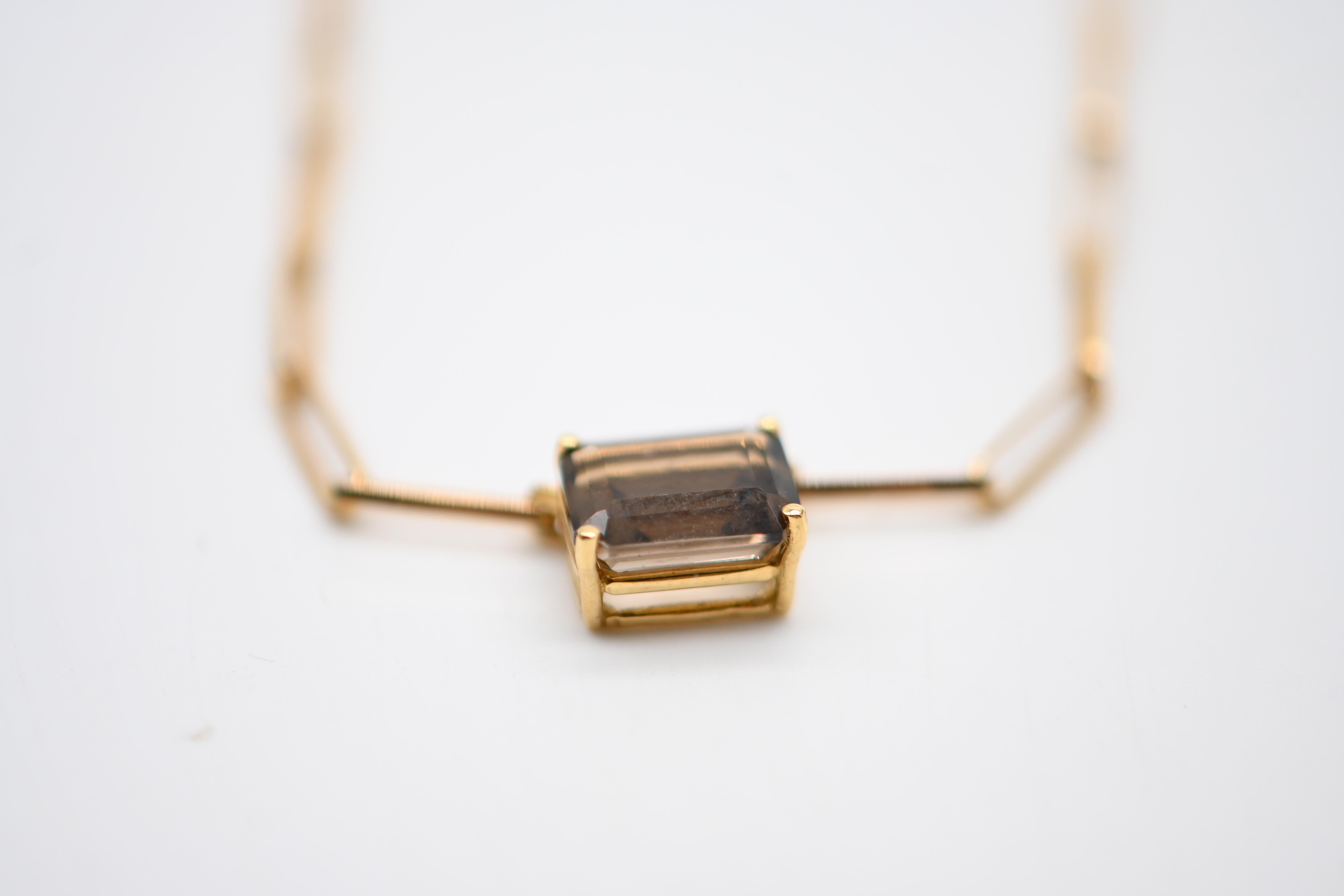 Taille émeraude Collier en or jaune 18K et quartz fumé en vente