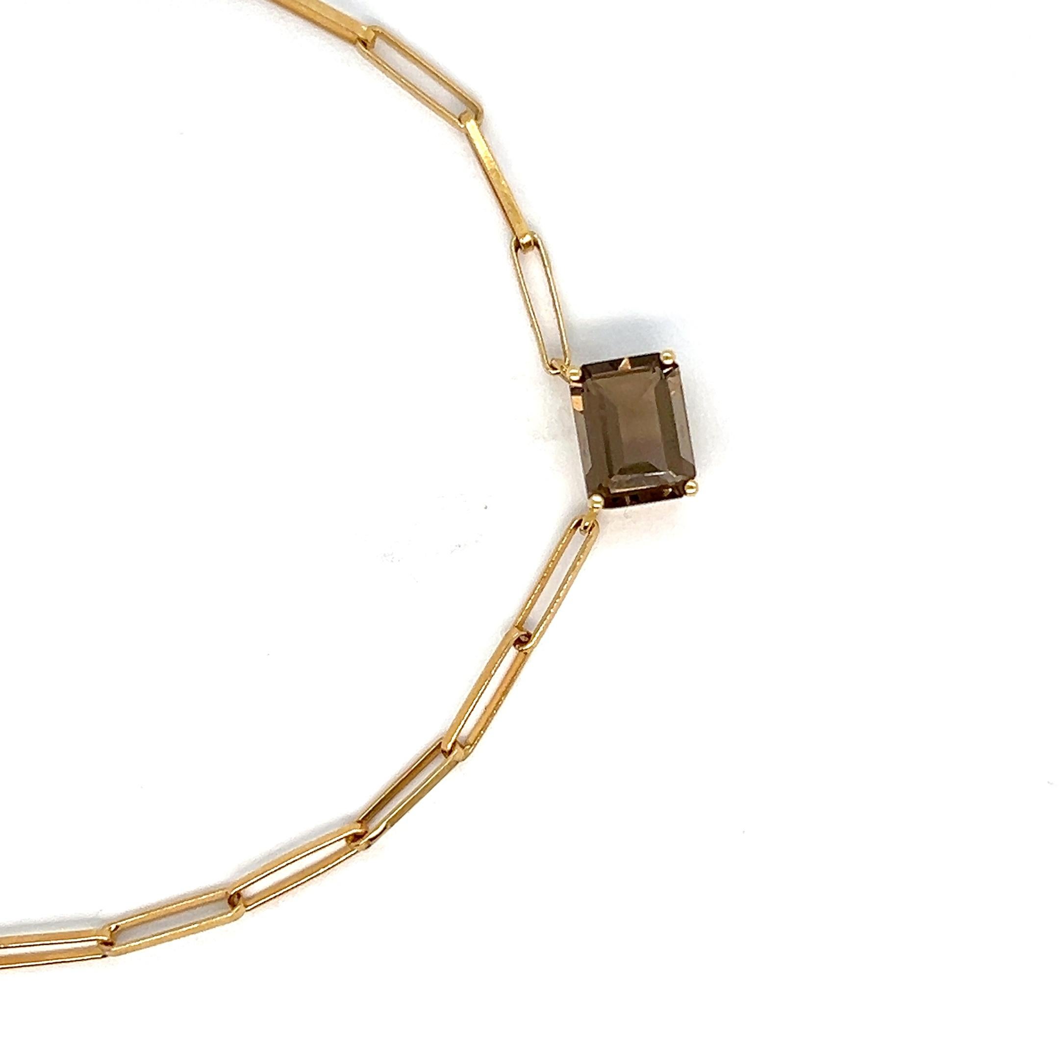 Collier en or jaune 18K et quartz fumé Neuf - En vente à Vannes, FR