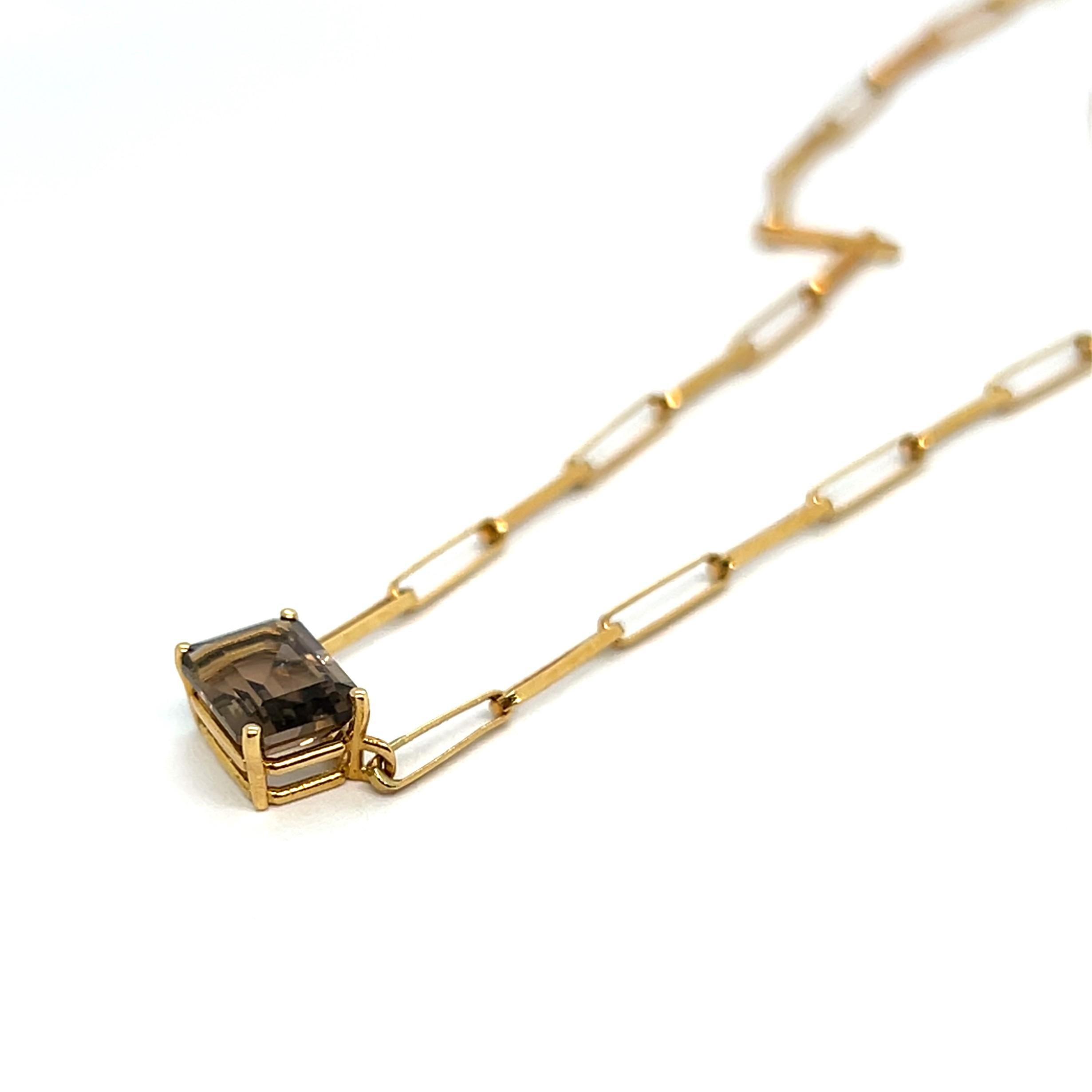 Collier en or jaune 18K et quartz fumé en vente 1
