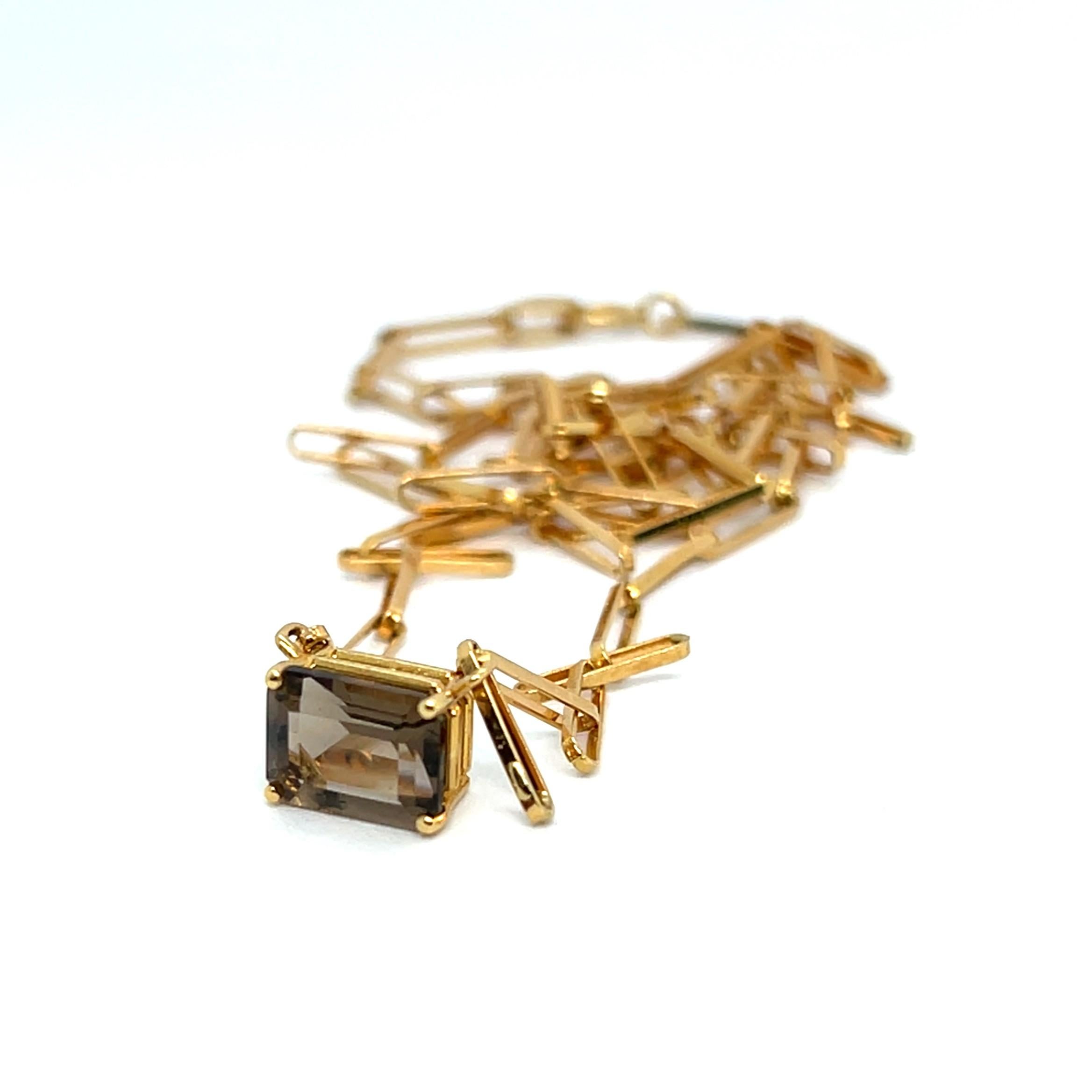 Collier en or jaune 18K et quartz fumé en vente 2