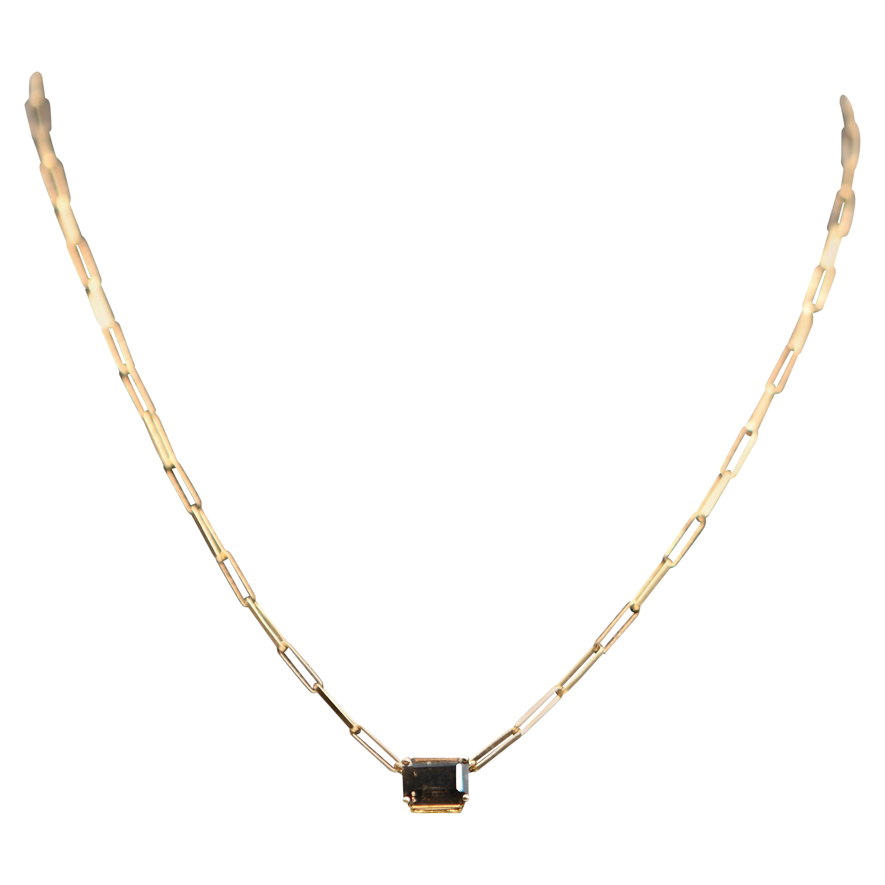 Collier en or jaune 18K et quartz fumé en vente